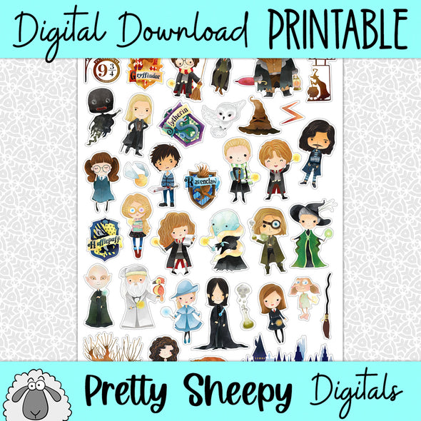 Wizards Printable Stickers PNG Digital Download
