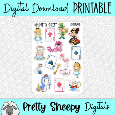 Wonderland Printable Stickers PNG Digital Download