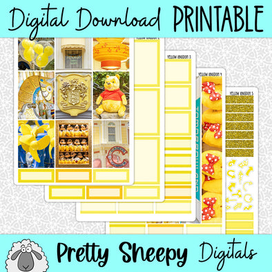 Yellow Kingdom Printable Planner Stickers PNG Digital Download Weekly Vertical Kit