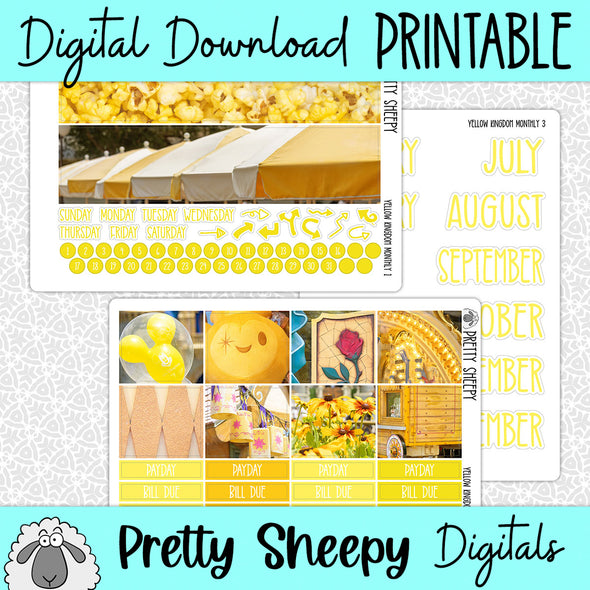 Yellow Kingdom Printable Planner Stickers PNG Digital Download Monthly Kit