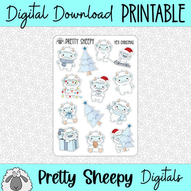 Yeti Christmas Printable Stickers PNG Digital Download