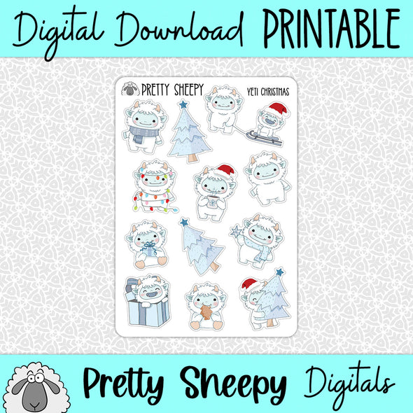 Yeti Christmas Printable Stickers PNG Digital Download
