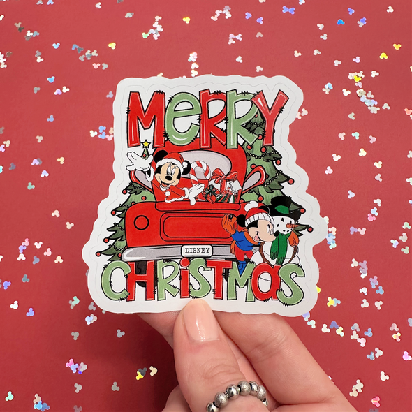 Merry Christmas Truck Easy Peel Premium Vinyl Die Cut Sticker