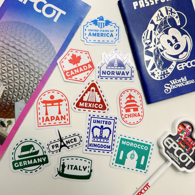 World Showcase Stamps Easy Peel Premium Vinyl Die Cut Sticker
