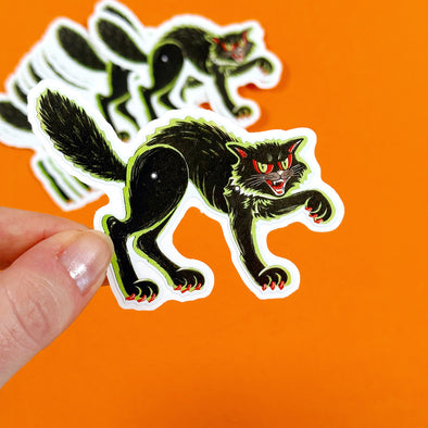 Vintage Halloween Cat Decoration Easy Peel Premium Vinyl Die Cut Sticker