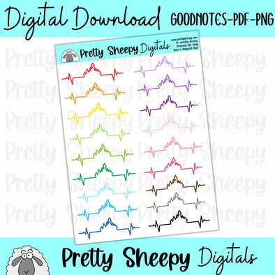 Colorful Castle Heartbeat Digital Stickers | Goodnotes PDF PNG for Digital Planning or Printing