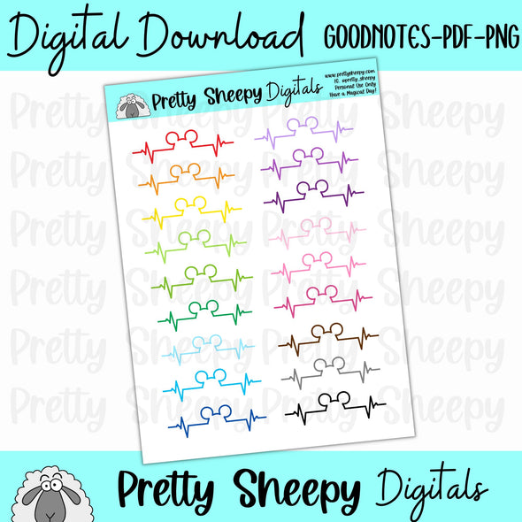 Colorful Mouse Heartbeat Digital Stickers | Goodnotes PDF PNG for Digital Planning or Printing