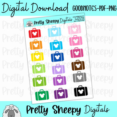 Colorful Suitcases Digital Stickers | Goodnotes PDF PNG for Digital Planning or Printing