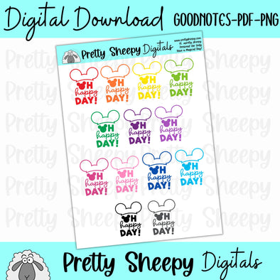 Colorful Oh Happy Day Digital Stickers | Goodnotes PDF PNG for Digital Planning or Printing
