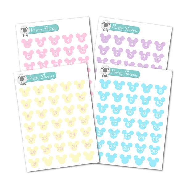 Mini Sheet - Mouse Date Stickers - Mar 22 Color Collection - Spring Pastel