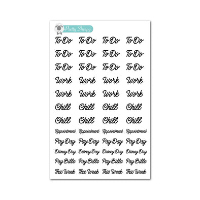 Functional Script Stickers - Feb 23 Color Collection - Black