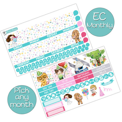 Galactic Birthday Monthly Kit for EC Planner - Pick ANY Month! | Monthly Planner Stickers