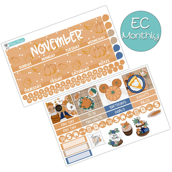 Give Thanks Thanksgiving November Monthly Kit for EC Planner | Monthly Planner Stickers