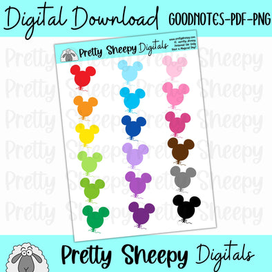 Colorful Balloon Digital Stickers | Goodnotes PDF PNG for Digital Planning or Printing