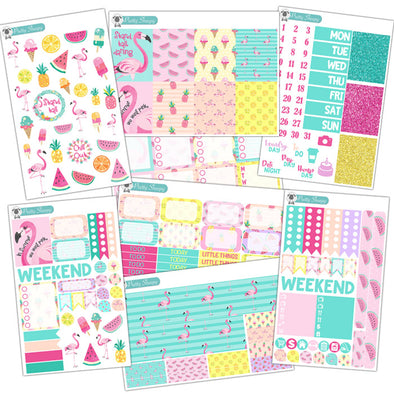 Summer Flamingo Planner Stickers Collection