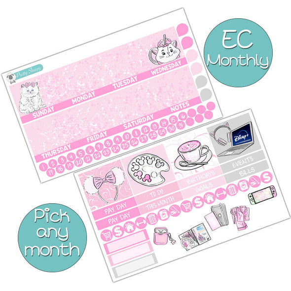 Cozy Cat Monthly Kit for EC Planner - Pick ANY Month! | Monthly Planner Stickers