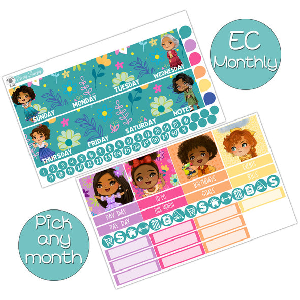 Family Madrigal Monthly Kit for EC Planner - Pick ANY Month! | Monthly Planner Stickers