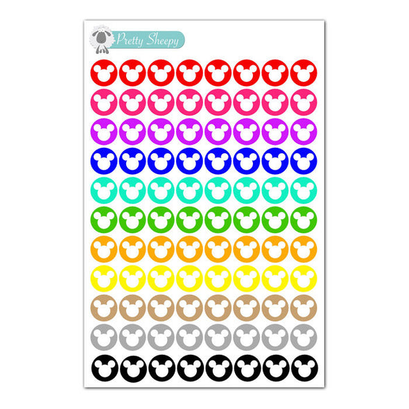 Mouse Head Rainbow Dot Stickers (White)