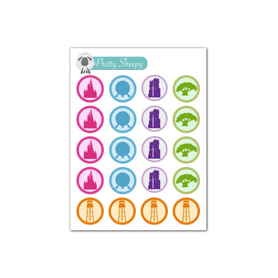 Mini Sheet - WDW Park Icon Circles Planner Stickers