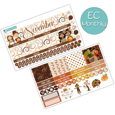 Happy Thanksgiving November Monthly Kit for EC Planner | Monthly Planner Stickers