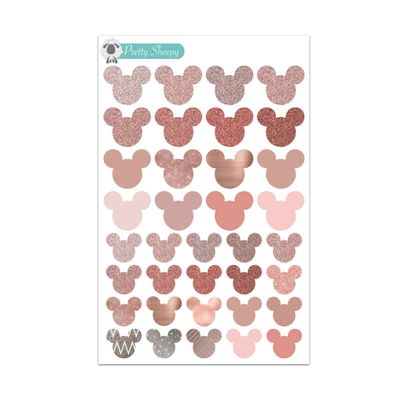 Rose Gold Mouse Heads Stickers