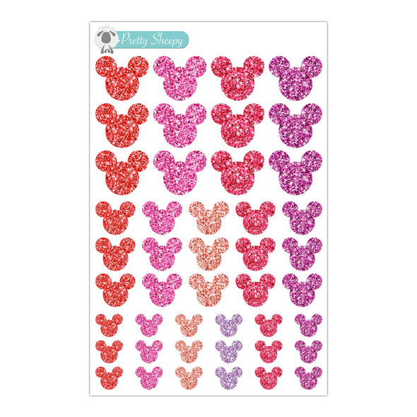 Valentine Glitter Mouse Heads Stickers