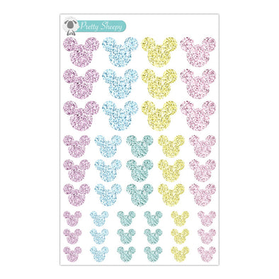 Pastel Glitter Mouse Heads Stickers